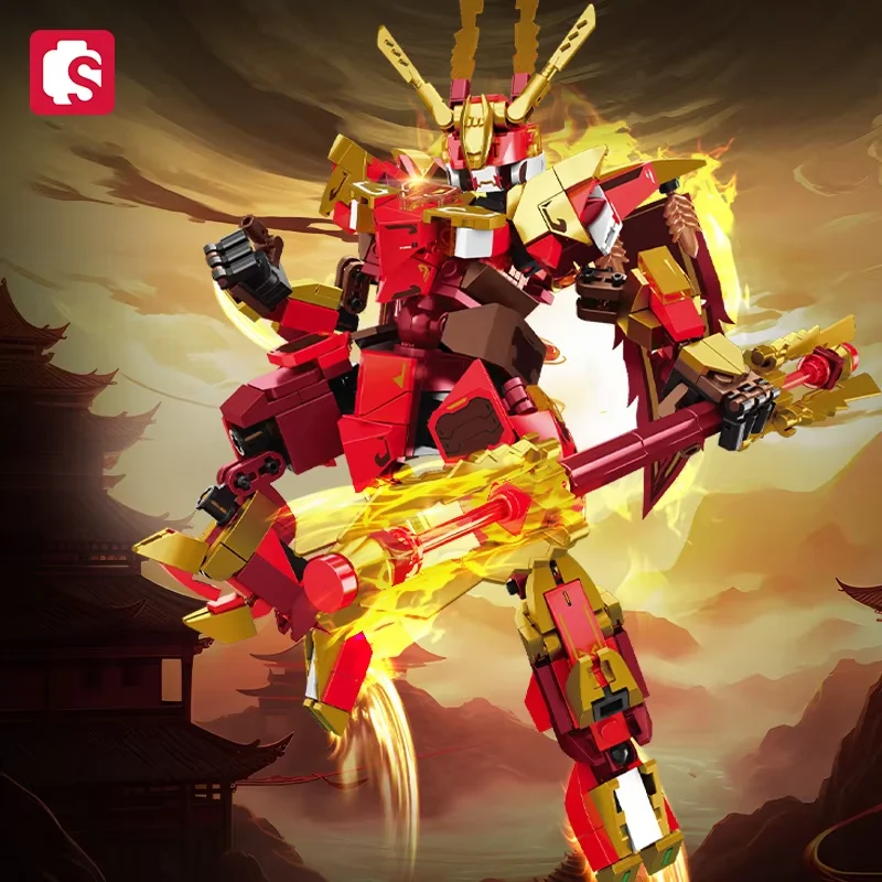 SEMBO BLOCK Creative Sun Wukong Mecha Assembly Building Blocks Monkey King Robot Model Bricks Collectible Oraments Birthday Gift