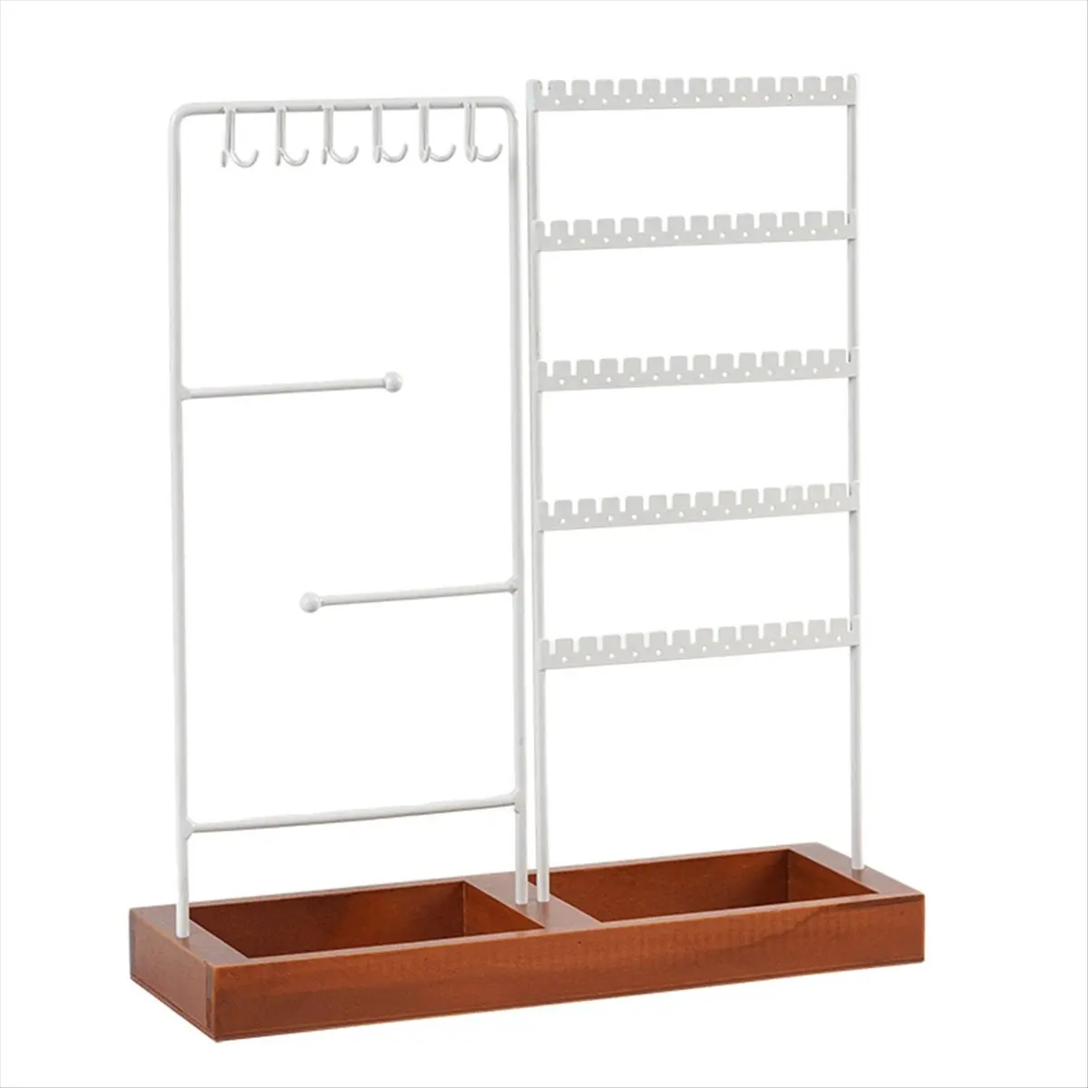 

ABQR Earrings Hanger Iron Stand 5 Tier Earrings Rack with Wooden Base for Earrings Necklaces Bracelets Rings-White