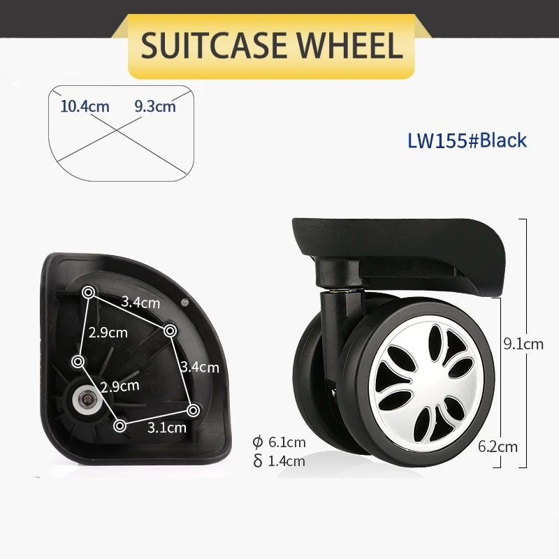 Substituição silenciosa da roda da bagagem, rodízios duráveis, resistente ao desgaste, adequado para carrinho de viagem, fácil instalação