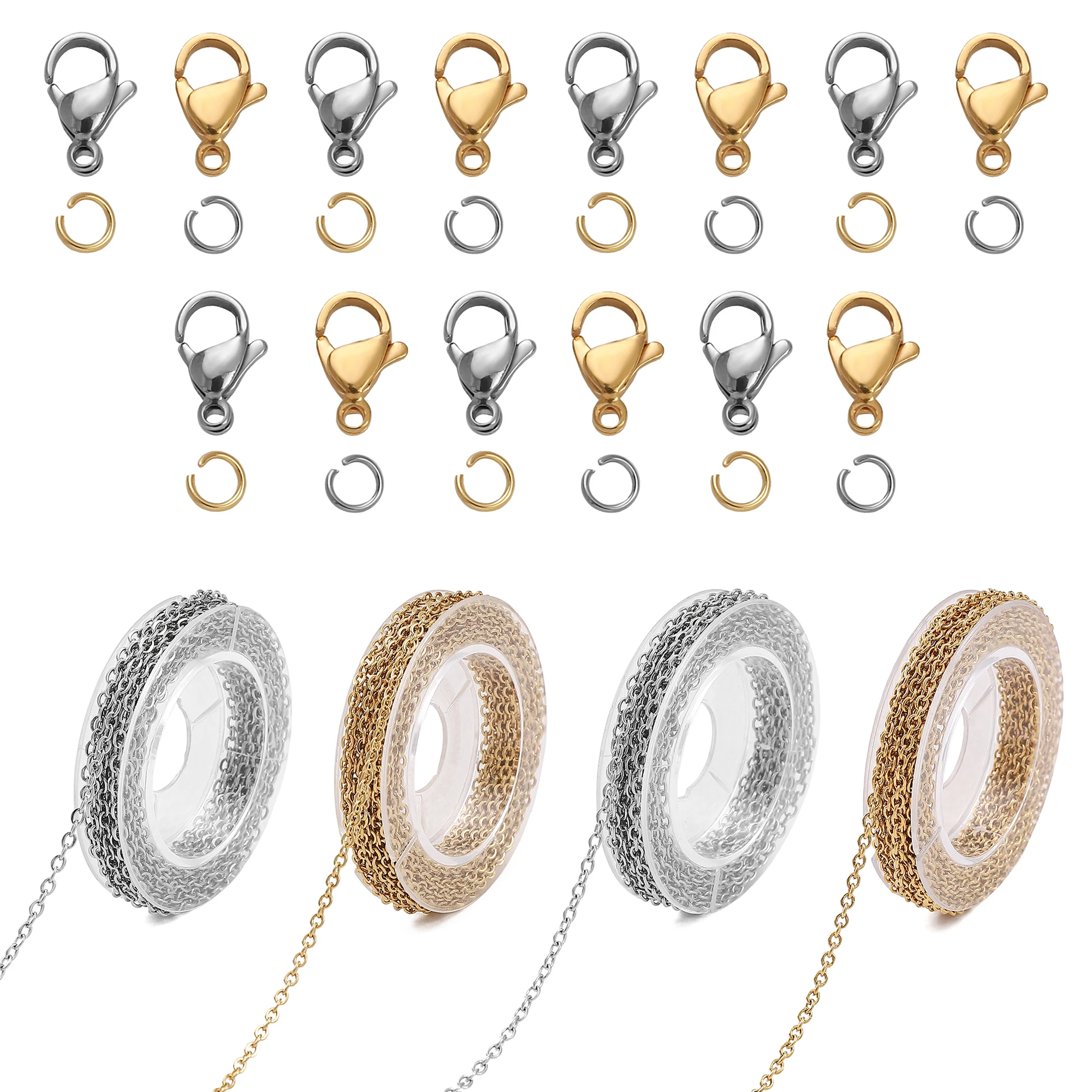 

3m/roll Stainless Steel Multicolor Chain With Lobster Jump Ring Clasps Bulk Extension Chain For DIY Jewelry Bracelet Handmaking