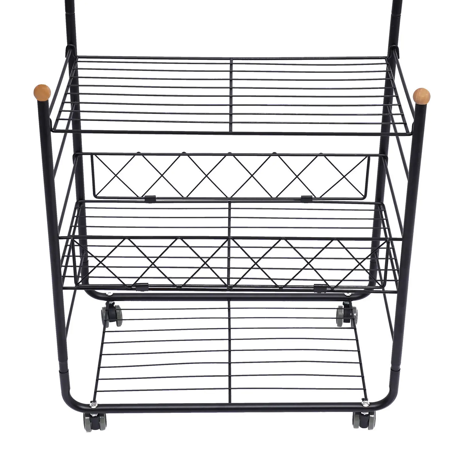 3-Tier Vestuário Rack com cesta de metal, 3-em-1 roupas de rolamento Rack, 7 ganchos