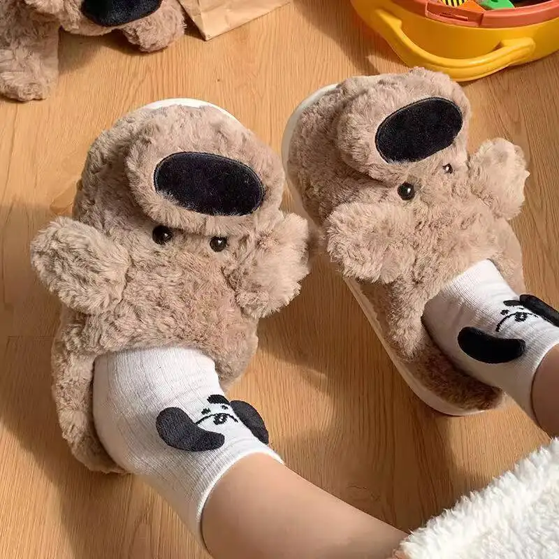

2025 Autumn Winter New Couple's Cute Big Nose Dog Cotton Slippers Non Slip Warm For Outdoor & Indoor Wear For Men & Women