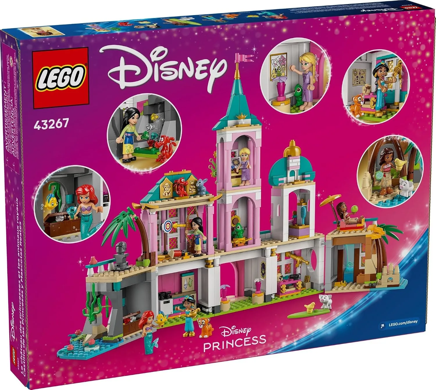 LEGO Disney Princess Castle & Royal Pets Kids Toy - Pretend Play Building Set for Girls and Boys, Includes Ariel, Rapunzel, Jasmine, Moana, and Mulan - Gift Idea for Birthdays - 43267
