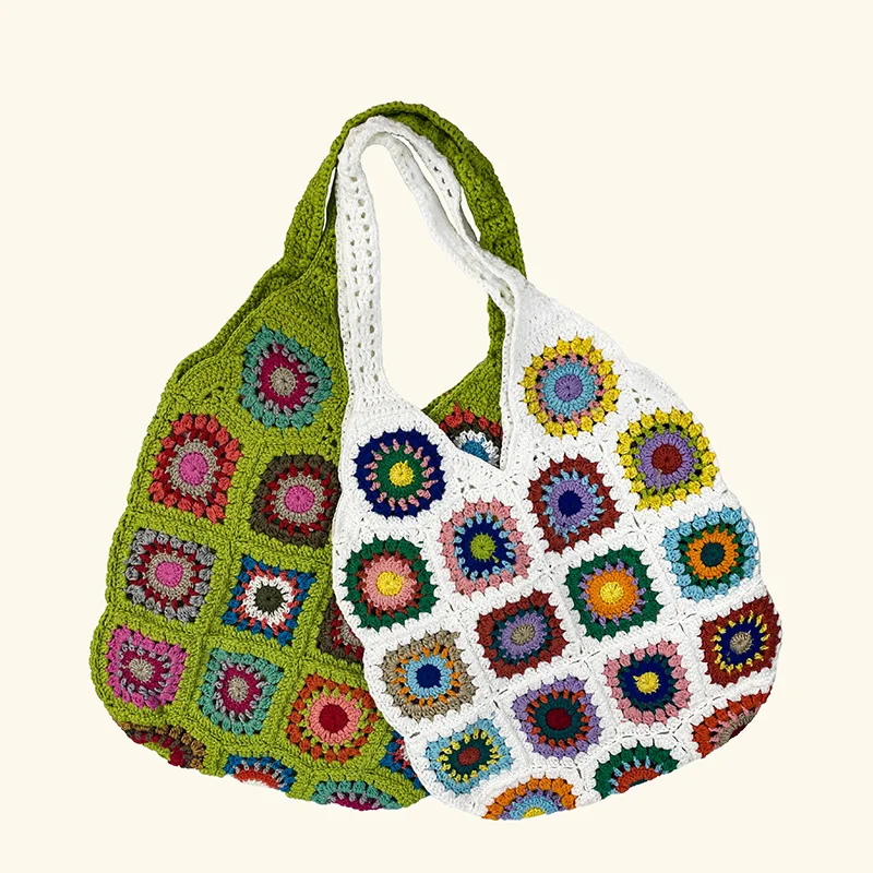 

2025 Women's Fashion Hollow Bohemian Handbag Flower Crochet Handwoven Multi Color Hollow Bag