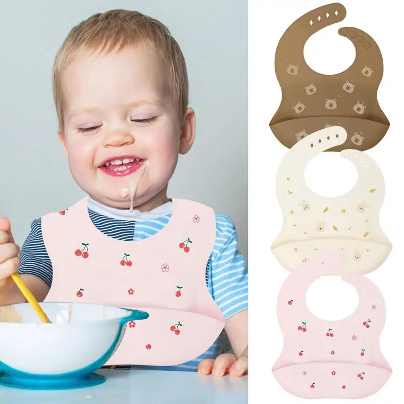 Baby Bibs Cute Cartoon Silicone Bibs With Food Catcher Food Feeding Burp Towel Absorbent And Leakproof Baby Feeding Stuff