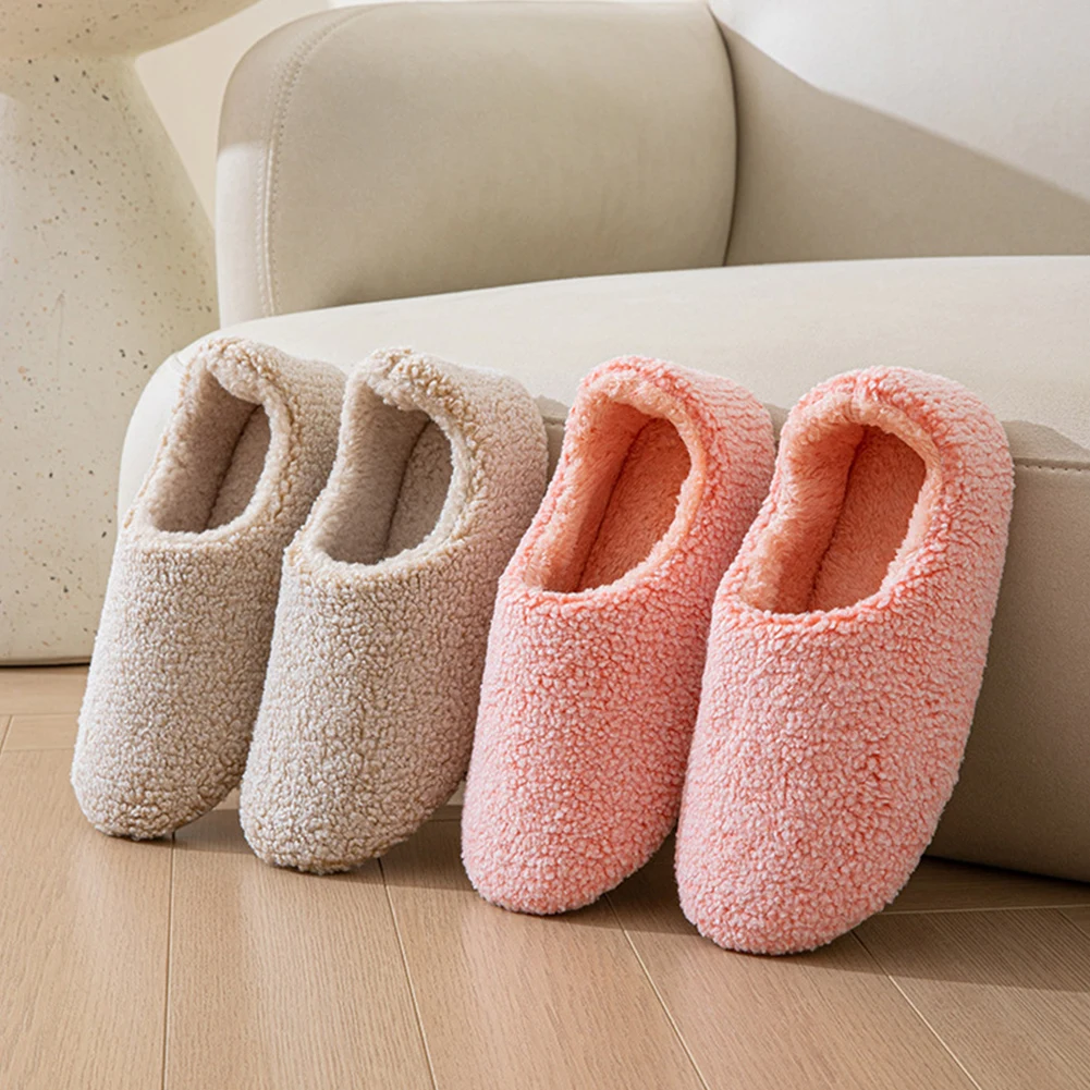 Women Plush Slippers Bedroom House Shoes Curly Fleece Slip On Loafer Slippers Non-Slip Fuzzy Home Slippers for Indoor Outdoor