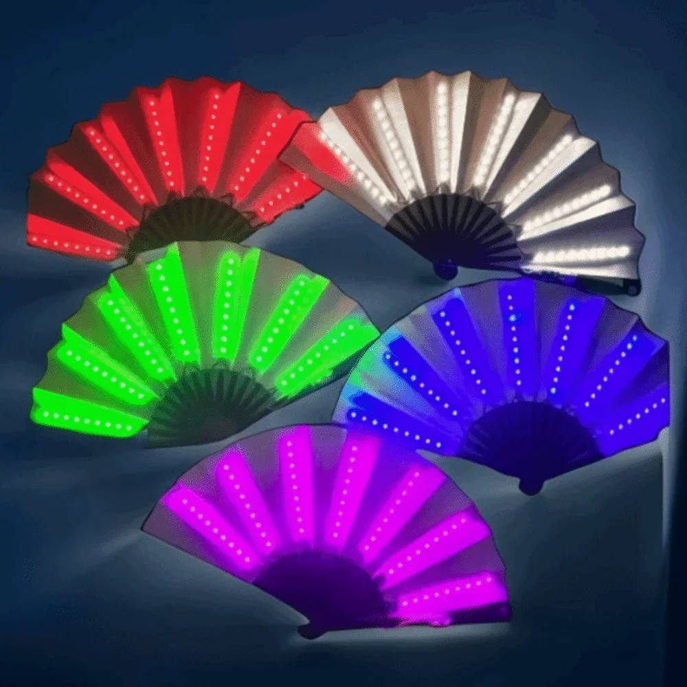 Fun Silk LED Fan Folding Luminous Glow Fan LED Light Discoloration Fan Bar Stage