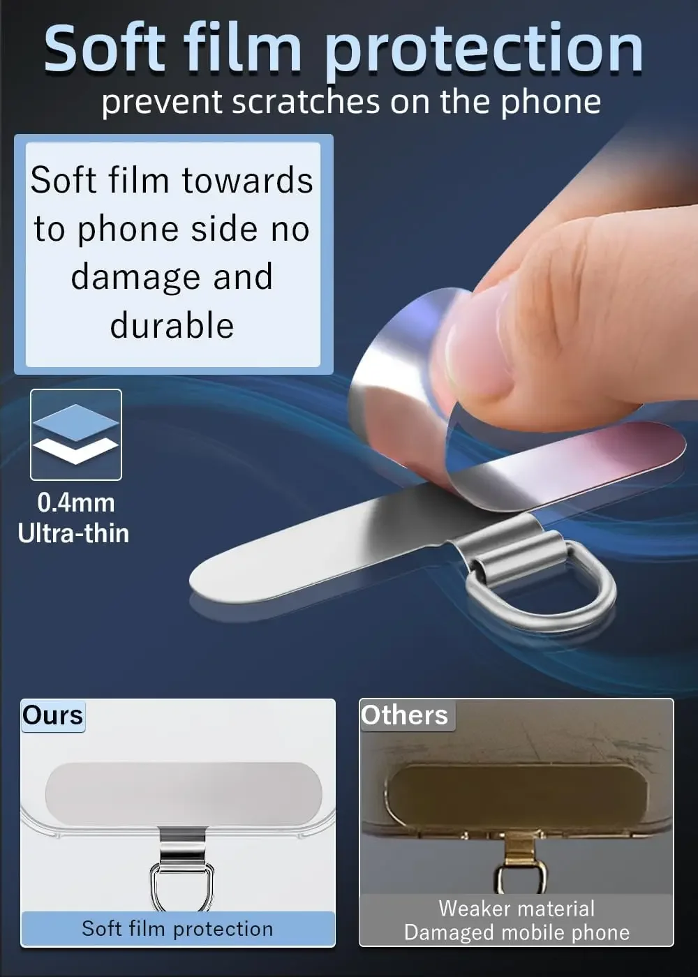 1-4PCS Stainless Steel Metal Phone Lanyard Gasket Patch Anti-lost Detachable Mobile Phone Rope Card Clip Strap Hang Cord Tab