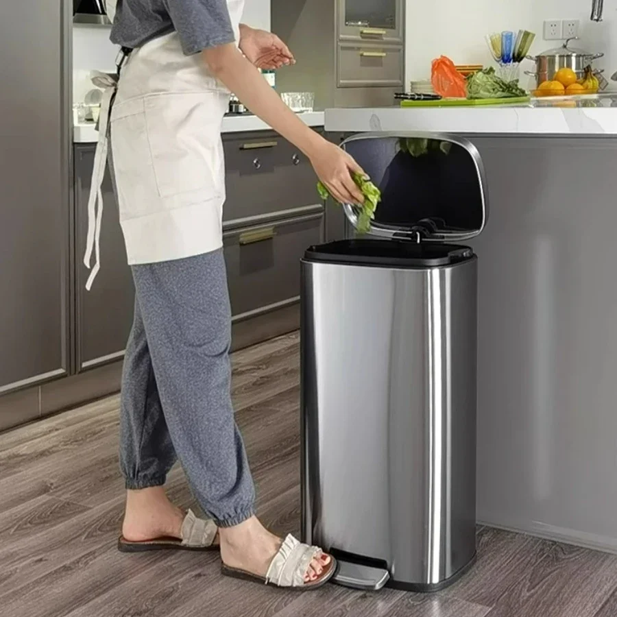30L/50L Stainless Steel Step Trash Can Pedal Garbage Bin for Kitchen Office Home Silent Storage Bins Kitchen Trash Bin
