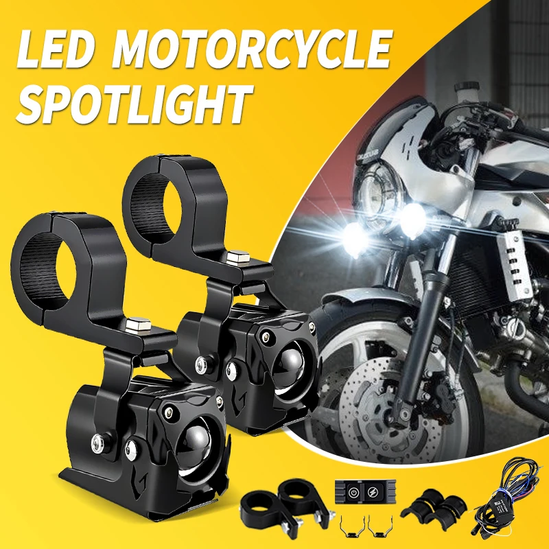 

2PCS White&Yellow Universal Driving Spotlight For Suzuki SV650 2016-2021 Universal Auxiliary Hi/Lo Beam Moto Front Lamp Headlamp