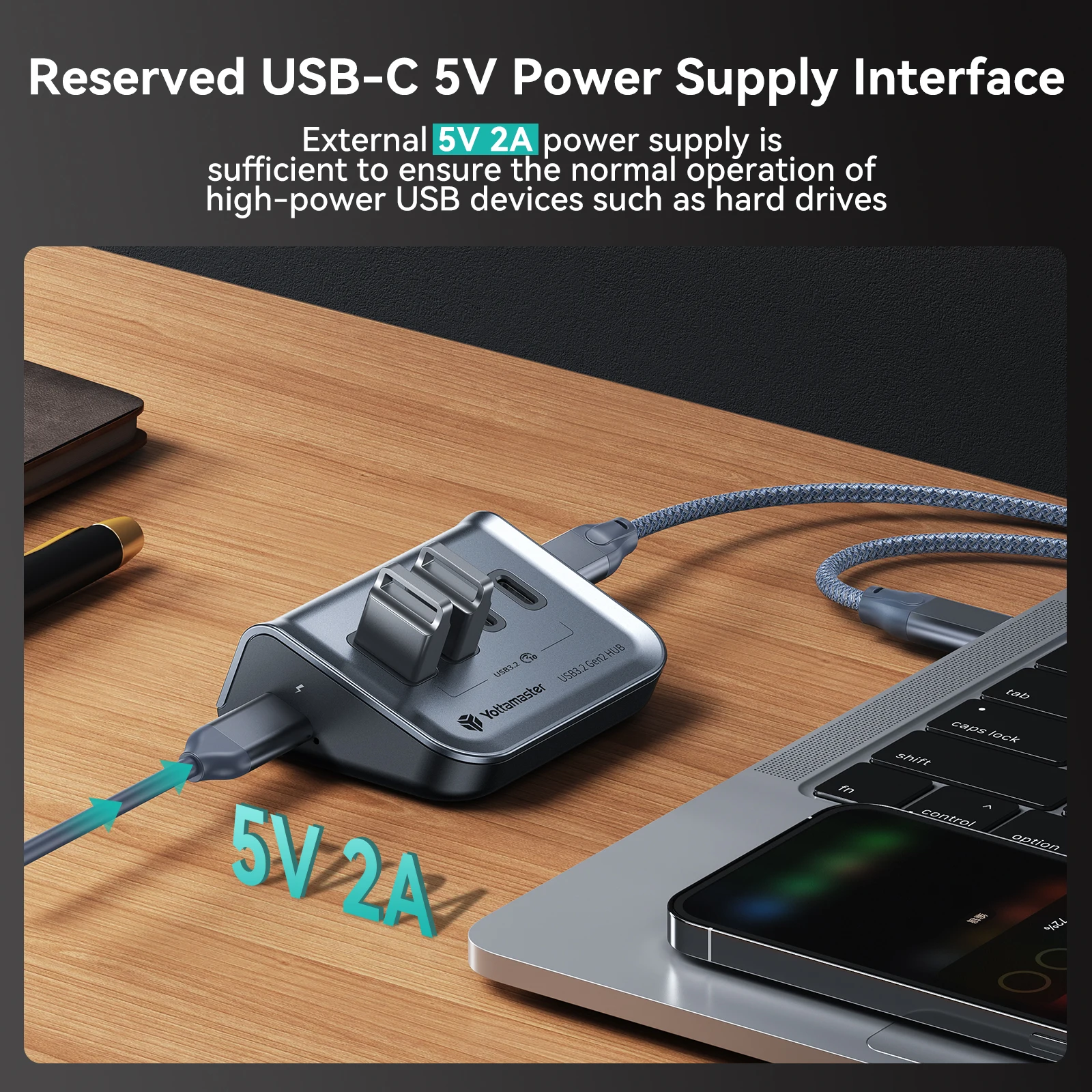 Yottamaster estación de acoplamiento con 4 puertos USB Hub, adaptador a USB 3,2 Gen2 tipo-c con 10Gbps, 4KHDMI, ranura para lector, concentrador de portabilidad de escritorio