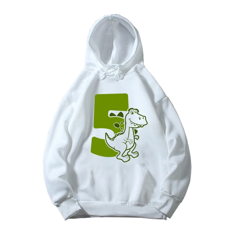 Boys Cute Dino With Green Number 3-9 Print Hoodies Children’S Birthday Gift Kids Funny Dinosaur White Sweatshirt Clothes Tops