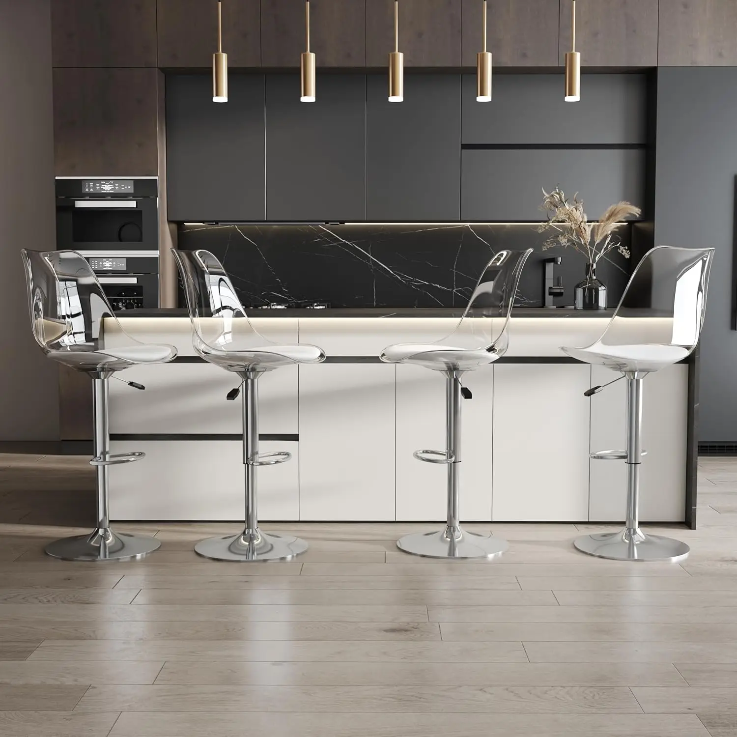 

Adjustable Swivel Bar Stools Set of 4 PU Leather Acrylic Backrest Silver Legs for Home Kitchen Restaurant, Customized