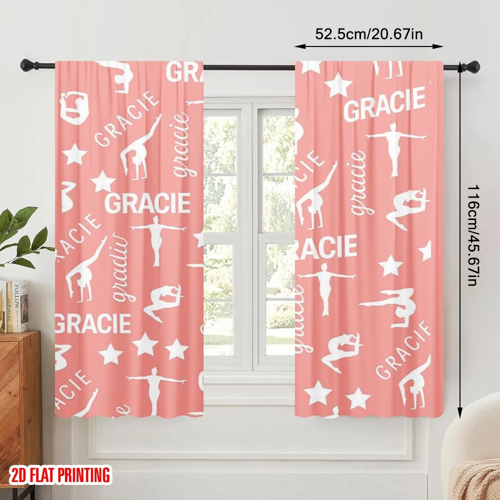 2pcs,2D plane printing Curtain Popular GymnasticsStars 100% Polyester (without rod) Home Decor Ldeal for Living Room & Kitchen