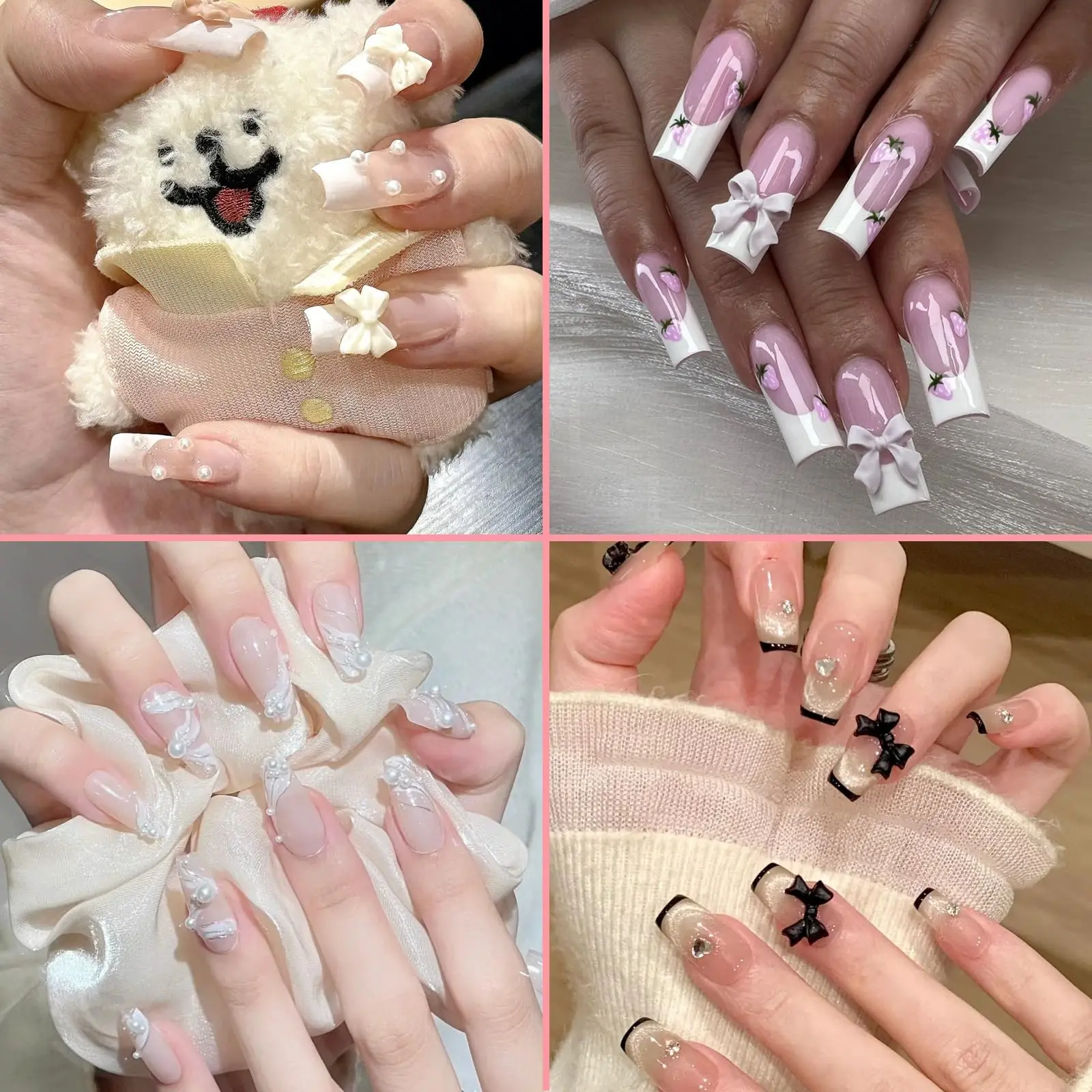 1 Box 3D Schwarz-Weiß-Rosa Schleifen-Nagelcharms Halbrunde Weiße Perlen Nagelstecker Strass Harz Flache Schleifenknoten Nagelzubehör 0,7 $ – Detail 4