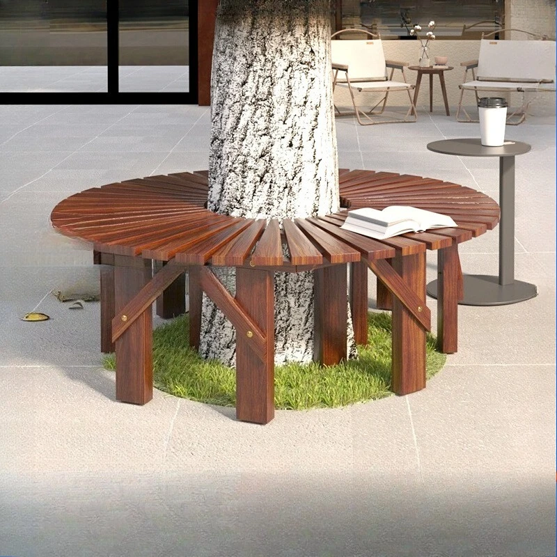 

Outdoor tree seat preservative wood flower stand garden tree chair stool ring round solid wood park bench