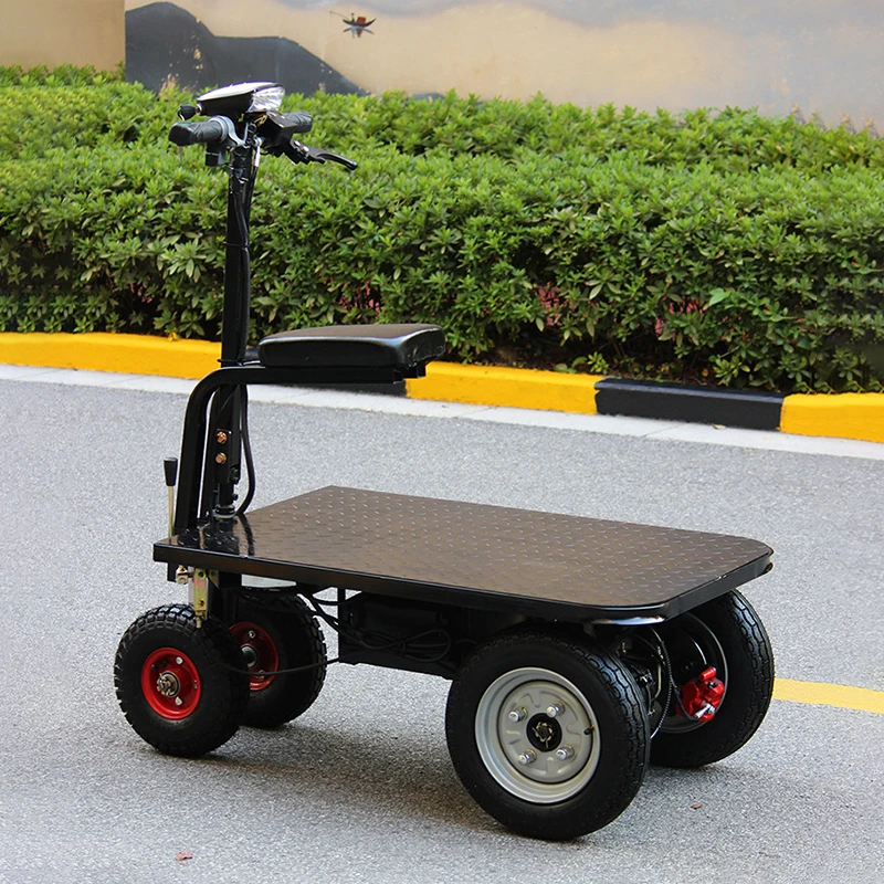 

High Quality Heavy Electric Platform Trolley Cart 4-Wheel Hand Trolley with Seat Metal Mesh Structure OEM Supported