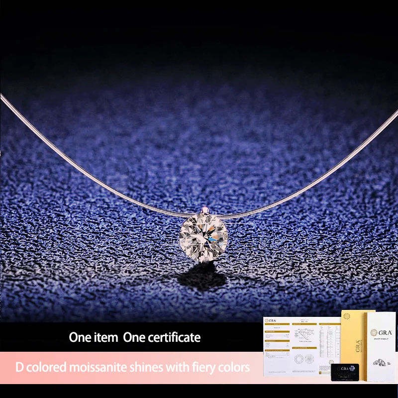 

925 Silver Moissanite 2CT Transparent Invisible Chain necklace suitable for women Transparent fishing line necklace light luxury