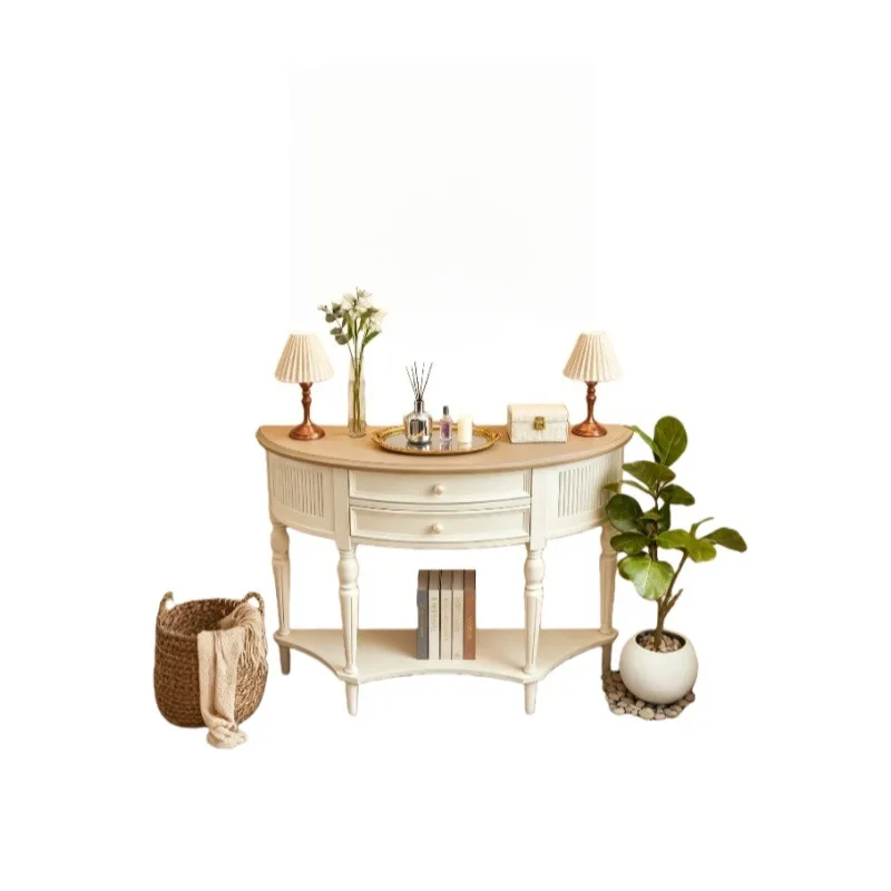 

French all solid wood semi-round entrance cabinet European retro entrance table