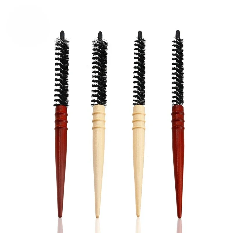 Boar Bristle Small Round Curling Comb Home Hair Styling Roller Brush Wooden Cylinder Comb for Blow-Drying Curls