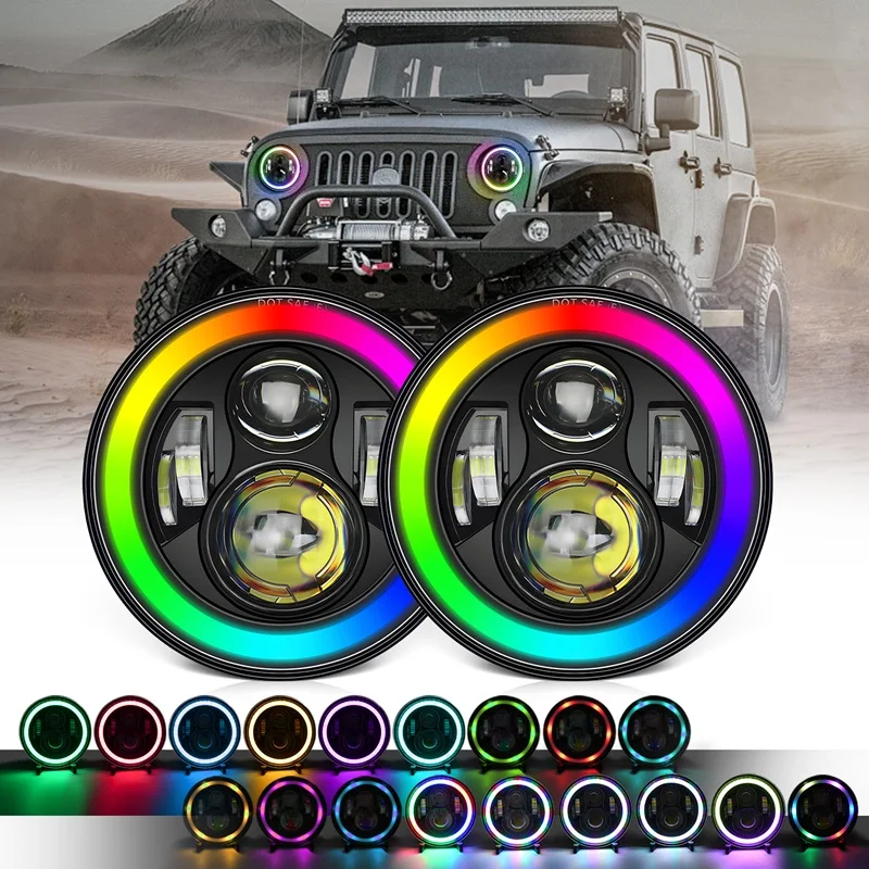 

7 Inch LED Colorful Headlight Wrangler Round Headlight High Power 180W 10000LM for Jeep Harley Universal Headlamp 6000K 12V 24V