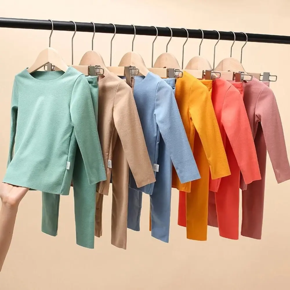 And Winter Nylon T-Shirt Solid Color Korean Style Sleepwear Long Johns Set Elastic Underwear Children's Thermal Underwear