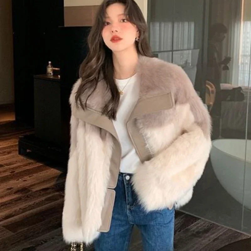 

Fashion Winter New Women Faux Fur Coat Thickened Warm Outwear Female Loose Casual Fashion Patchwork Outcoat All-Match Jacket