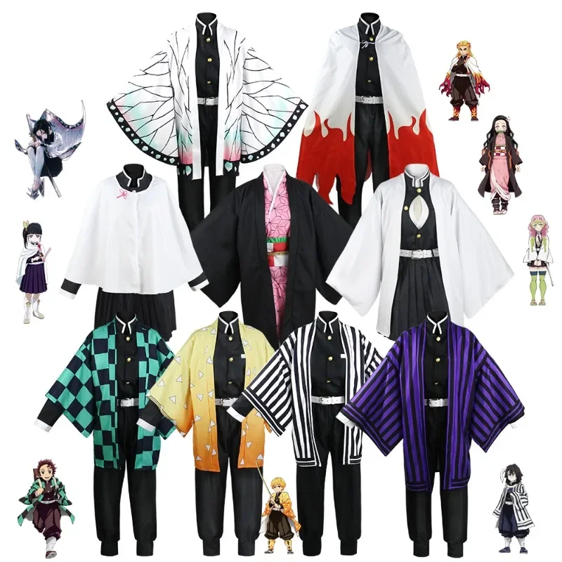 Disfraces de Cosplay de Anime para mujeres, hombres y niños, capa de Halloween, uniforme de peluca, Nezuko, Shinobu, Mitsuri