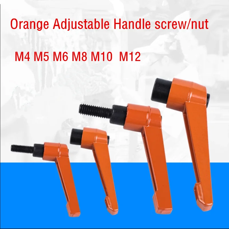 1PC M4 M5 M6 M8 M10 M12 M16 Orange colour Clamping Lever Machinery Adjustable Handle Locking External Male Thread Knob