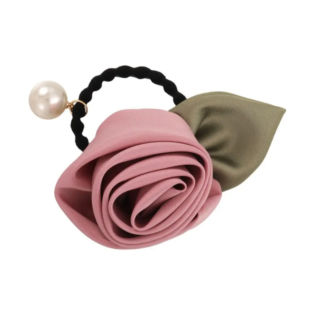 لطيف زهرة روز الشعر حبل ورقة الكورية نمط الحرير الساتان الشعر حبل Peal Scrunchies مطاطا رباط شعر النساء