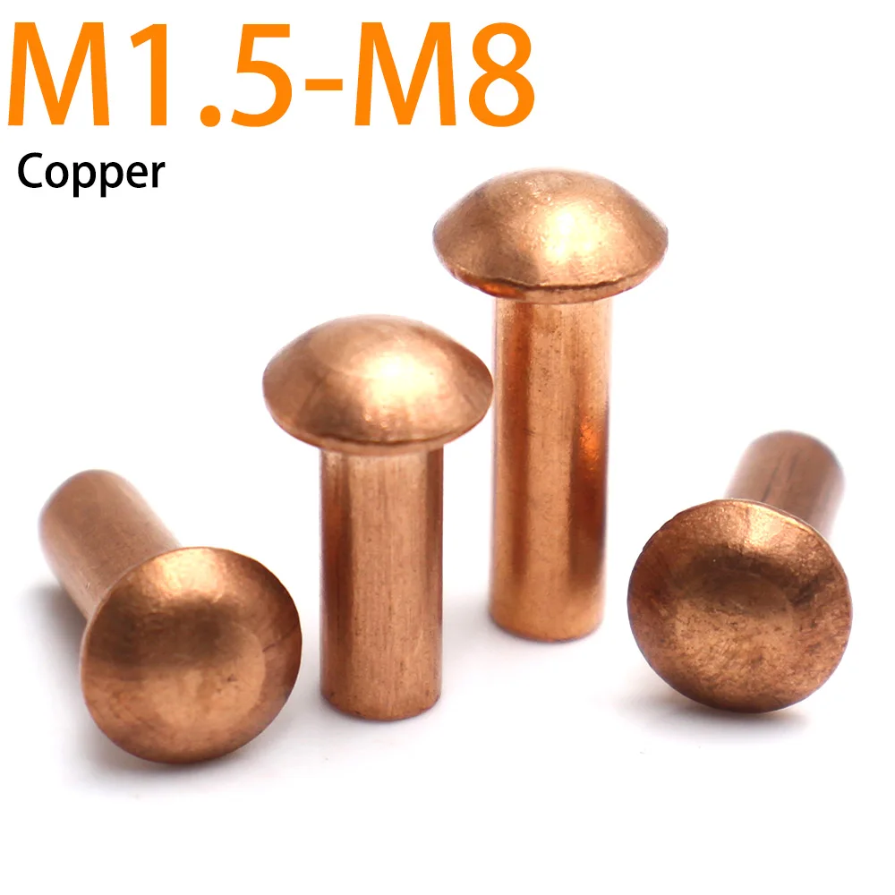 5-25PCS M1.5 M2 M3 M4 M5 M6 M8 Pure Copper Solid Round Head Rivets Hammer Type Domed Cap Copper Rivet
