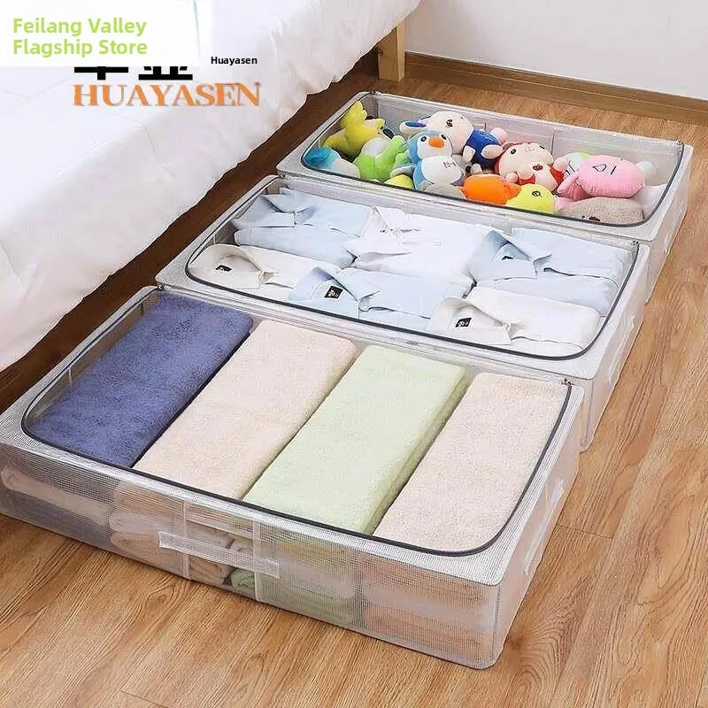 Thickened Steel Frame Large Capacity under Bed Storage Box PVC Transparent Fabric Organizer Box Moisture Proof Cover