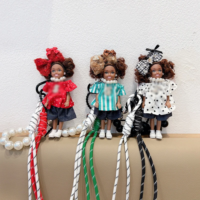 1pcs New Fashion Black Princess Doll Polka Dot Top Pants Set Car Keychain Pendant Exquisite Bag Charm Girls Handbag Decoration