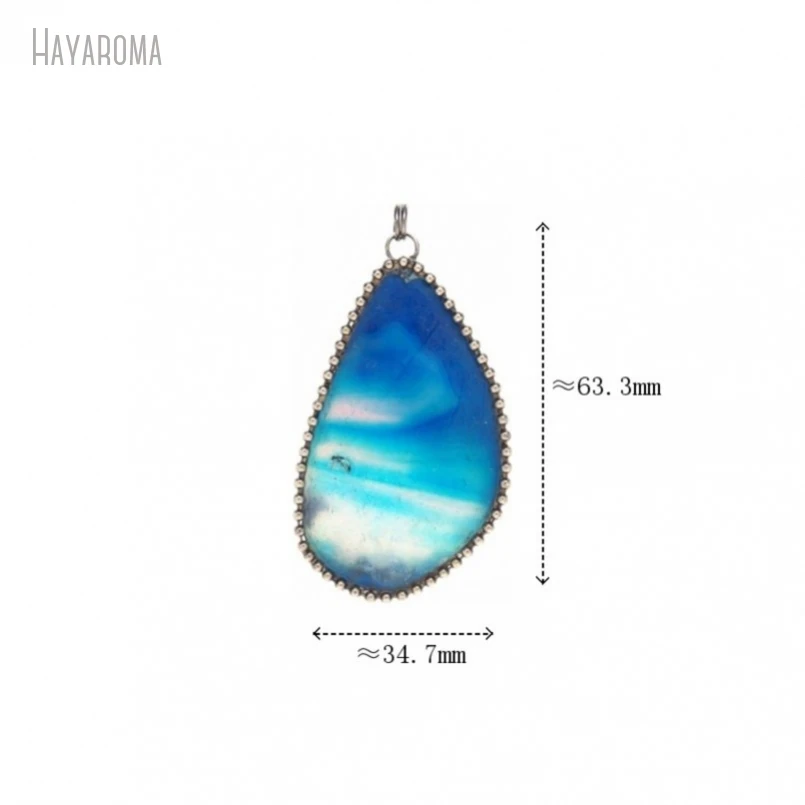 10Pcs Wholesale  Vintage Style Handmade Jewelry Soldered Free Form Slice Blue Antique Silver Color Tin Agates Pendant