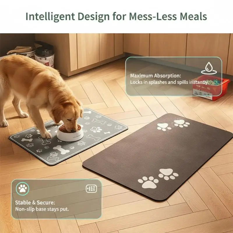 Diatomaceous Mud Water Absorbent Pet Placemat for Food and Water Bowls Waterproof Non Slip Feeding Mat for Dogs Cats 1pc