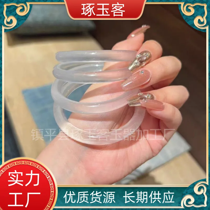 Authentic Pure Natural Ice Quartz Stone Jade Girl White Moonlight Beauty Bracelet with Fine Round Bars Comparable To Water Foam