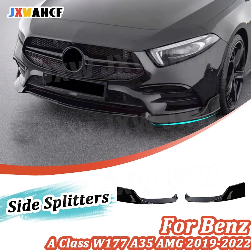 JXWANCF ABS Gloss Black For Mercedes Benz A Class W177 A35 AMG 2019-2022 Sedan Front Bumper Splitters Flaps Car