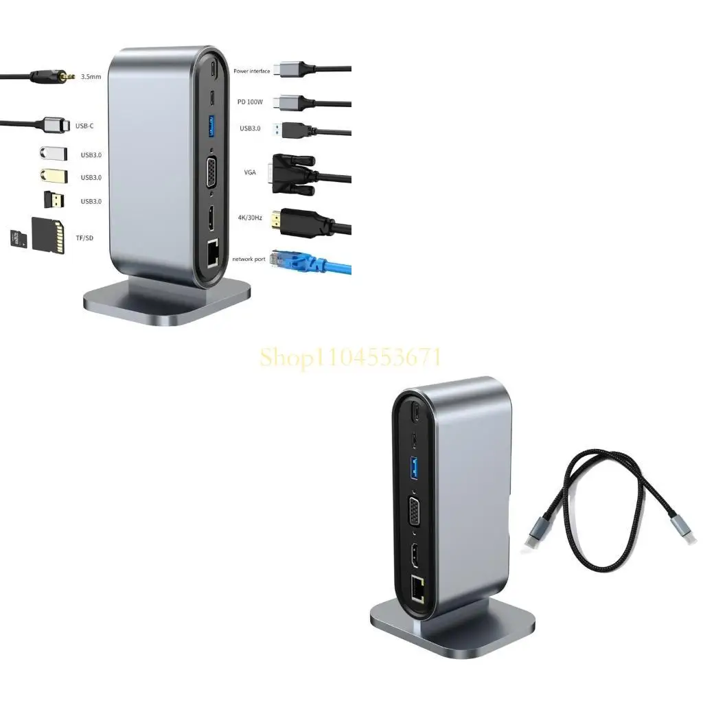 

Бестселлер 12 в 1 USB C HUB Type C to Multi 4KHD RJ45 VGA 4 USB PD Адаптер питания Док-станция для Ноутбук