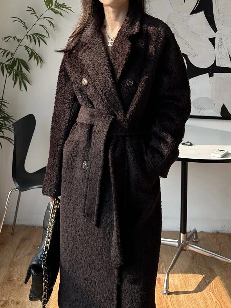 

High Quality Women Thick Alpaca Double-sided Wool Coat Long Fashion Loose Double Breasted Woolen Coat Tweed Jacket Autumn Winter