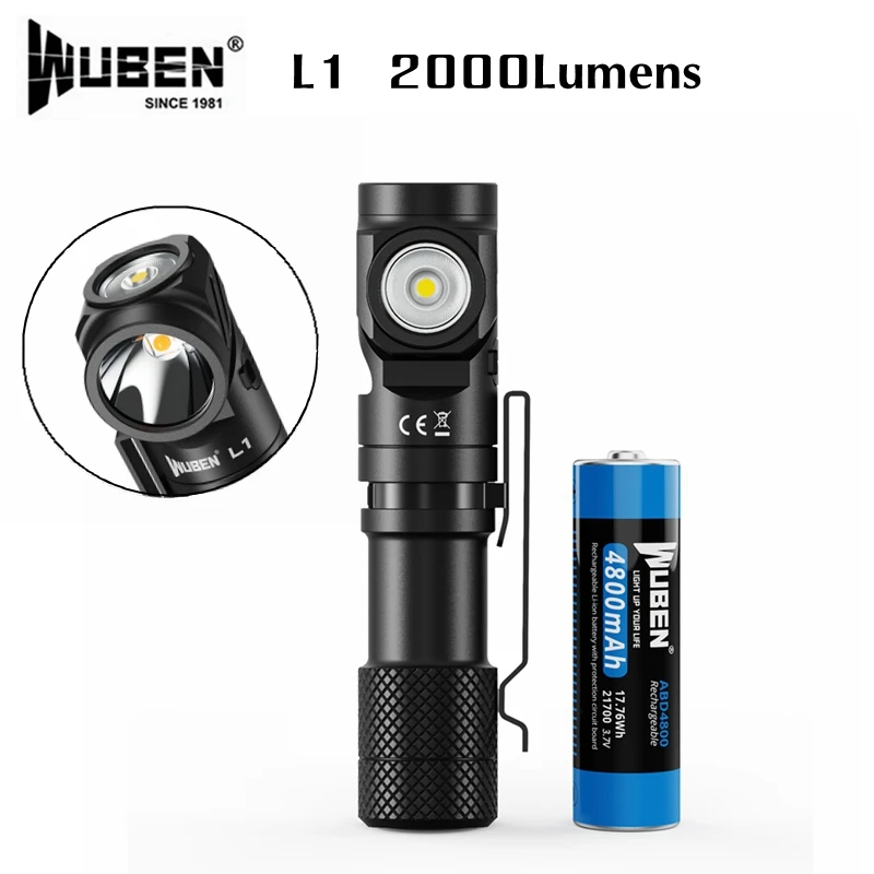 WUBEN L1 Dual-Source Light Rechargeable Flashlight 2000Lumens Magnetic Tail Waterproof Torch For Outdoor Camping Hiking Lighting