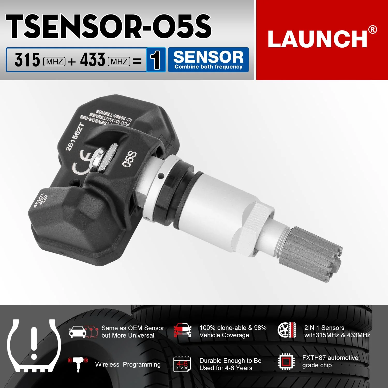 Launch RF Sensor TSENSOR-05S/03 315/433MHZ 4 In1 Car Tpms Tire Pressure Sensor Metal Programmable RF-Sensor Replace OE-Sensor