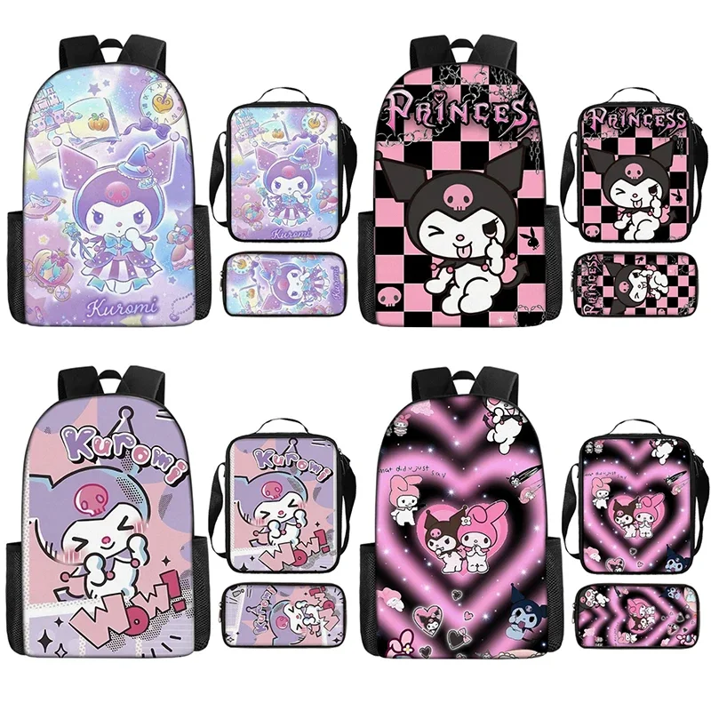 Sanrio Hello Kitty Kuromi 3PC-Set Primary and Middle School Cute Backpack Lunch Pencil Bag Large-capacity Sports Backpack