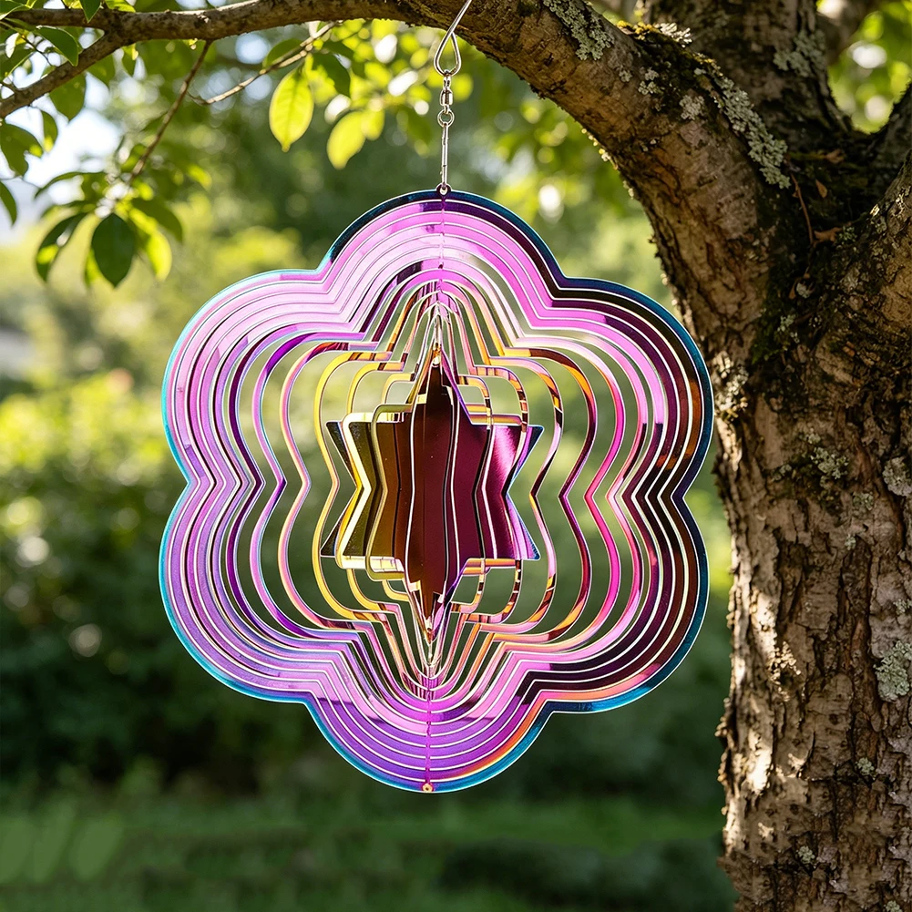 Bunter Schillernder Edelstahl Solomon Stern Windspinner 3D Rotierendes Hexagramm für Garten Heim Outdoor Deko Ornament Geschenk – Detail 4