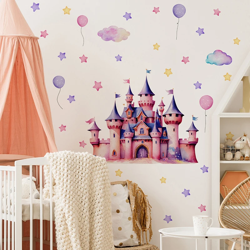 Baby Nursery Wallpaper Girl - 만화 성 마법의 왕국 벽 스티커