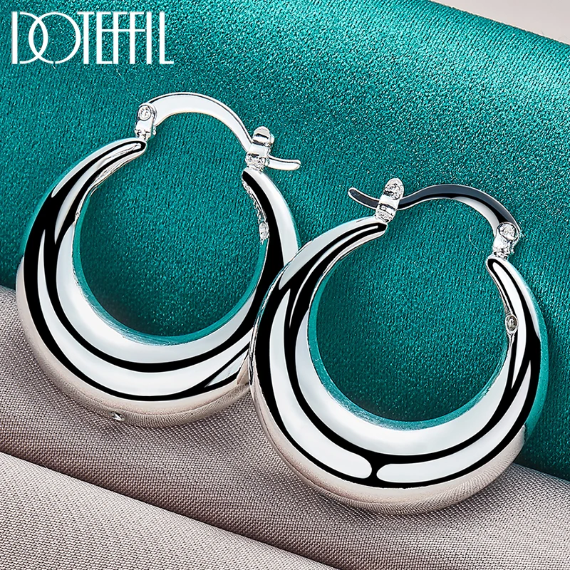 DOTEFFIL 925 Sterling Silver U Smooth Circle Hoop Earring For Woman Party Gift Fashion Charm Wedding Engagement Jewelry