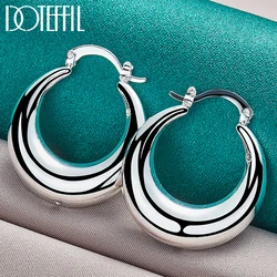 DOTEFFIL 925 Sterling Silver U Smooth Circle Hoop Earring For Woman Party Gift Fashion Charm Wedding Engagement Jewelry