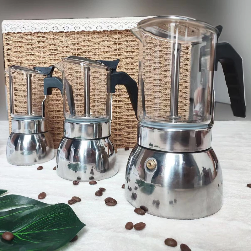 Coffee Pots Italian Moka Pot Stainless Coffee Maker Machine Machines Makers Induction Glass Coffeeware Kitchen Dining Bar Home