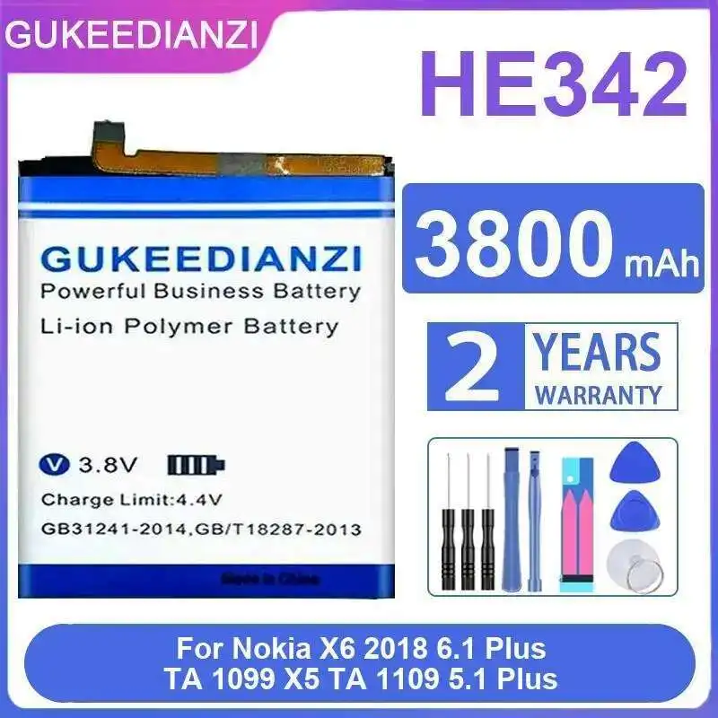 

Mobile Phone Battery HE342 3800Mah For Nokia X6 2018 6.1 Plus TA 1099 X5 1109 5.1
