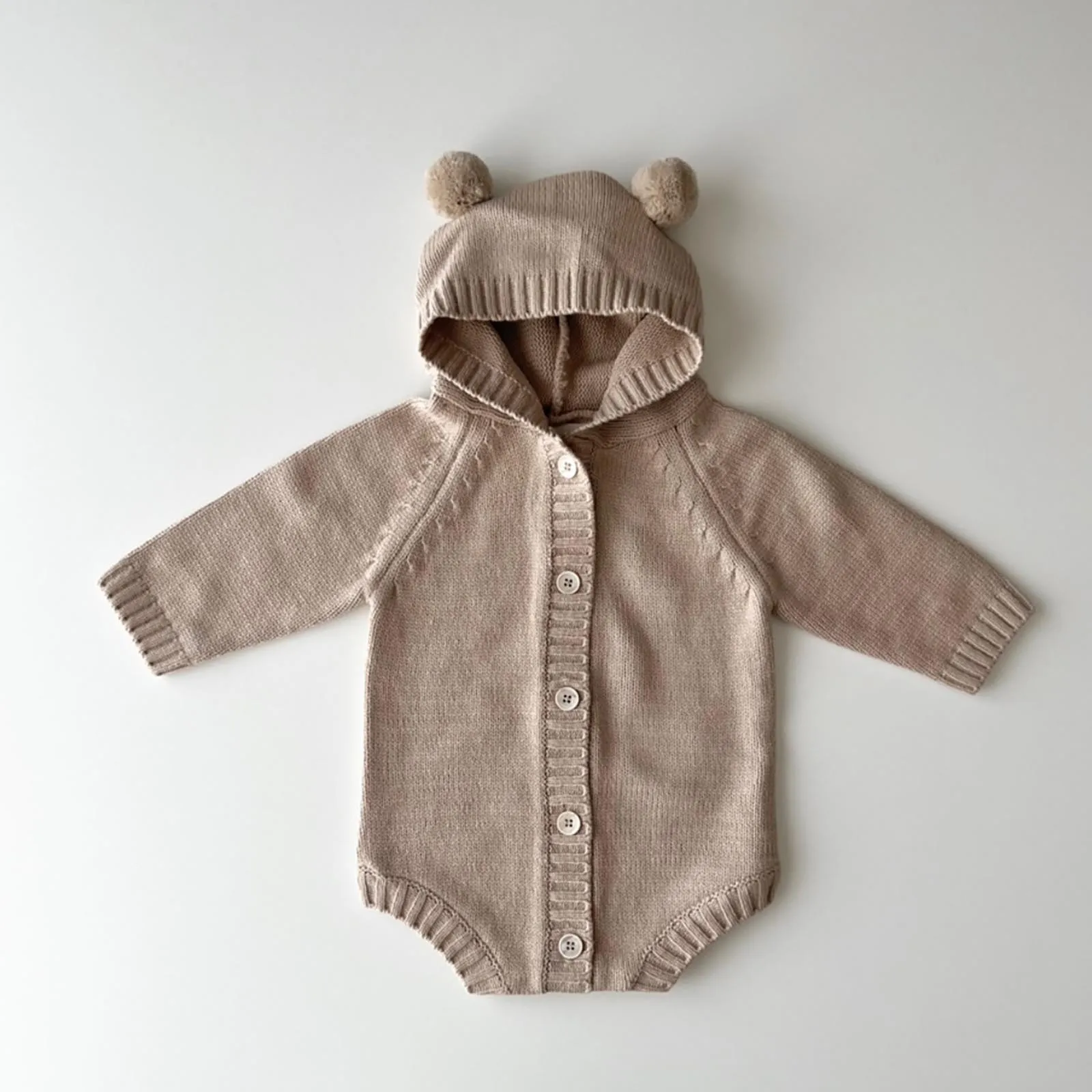 Baby Hoodie Teddy Bear Shaped Children's Knitted Sweater Baby Jumpsuit Crawling Suit Baby Girl Outfits 6-9 Months