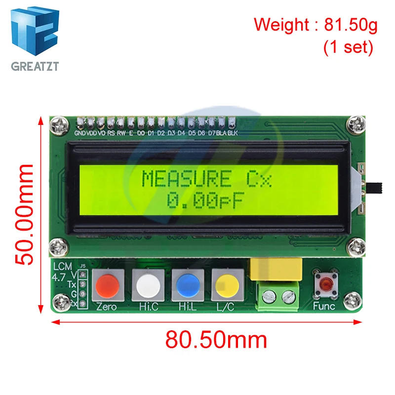 LC-100A Digital LCD Capacitance Tester Module Inductance Table TESTER LC Meter Frequency 1pF-100mF 1uH-100H LC100-A + Test clip